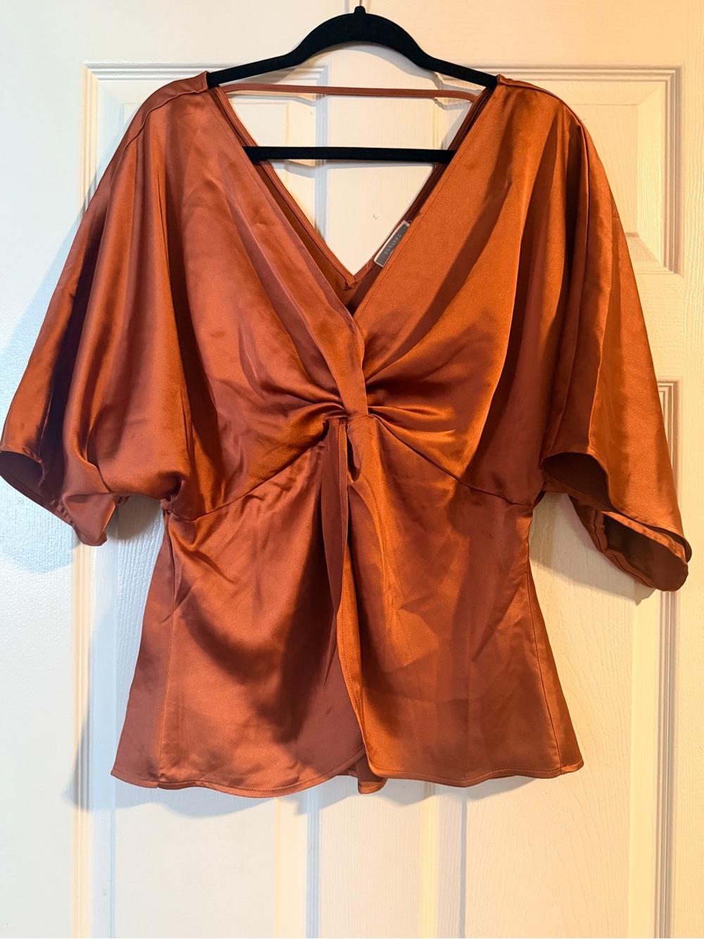 Pleione Twist-Front Satin Blouse in Rust Copper